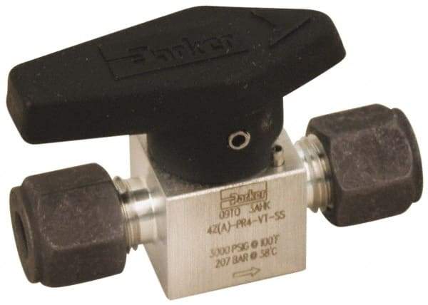 Parker - 1/4" Pipe, 3,000 psi WOG Rating, 316 Stainless Steel, Inline, One Way Instrumentation Plug Valve - Wedge Handle, Compression x Compression CPI End Connections, Viton Seal - Strong Tooling