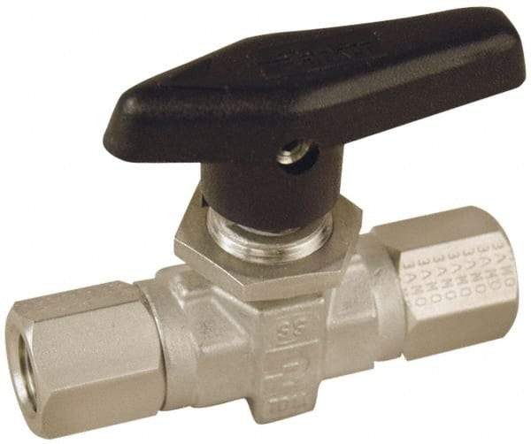 Parker - 1/8" Pipe, FNPT x FNPT End Connections, Stainless Steel, Inline, Two Way Flow, Instrumentation Ball Valve - 6,000 psi WOG Rating, Wedge Handle, PTFE Seal, PTFE Seat - Strong Tooling