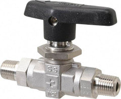 Parker - 1/4" Pipe, MNPT x MNPT End Connections, Stainless Steel, Inline, Two Way Flow, Instrumentation Ball Valve - 6,000 psi WOG Rating, Wedge Handle, PTFE Seal, PTFE Seat - Strong Tooling