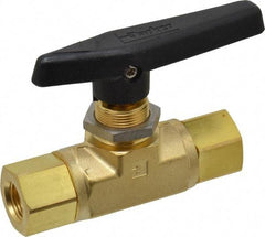 Parker - 3/8" Pipe, FNPT x FNPT End Connections, Brass, Inline, Two Way Flow, Instrumentation Ball Valve - 3,000 psi WOG Rating, Wedge Handle, PTFE Seal, PTFE Seat - Strong Tooling