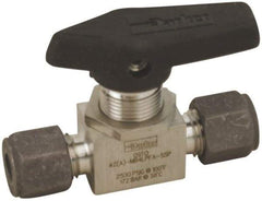 Parker - 1/4" Pipe, Compression x Compression CPI End Connections, Stainless Steel, Inline, Two Way Flow, Instrumentation Ball Valve - 2,500 psi WOG Rating, Wedge Handle, PFA Seat - Strong Tooling