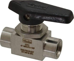 Parker - 1/4" Pipe, FNPT x FNPT End Connections, Stainless Steel, Inline, Two Way Flow, Instrumentation Ball Valve - 3,000 psi WOG Rating, Wedge Handle, PFA Seat - Strong Tooling