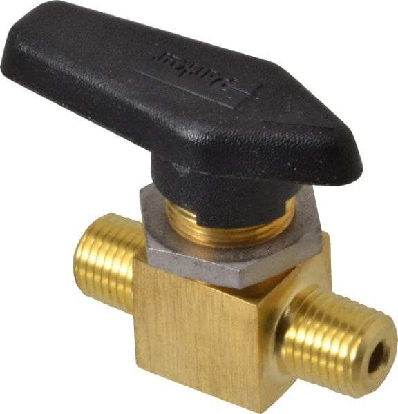 Parker - 1/4" Pipe, MNPT x MNPT End Connections, Brass, Inline, Two Way Flow, Instrumentation Ball Valve - 3,000 psi WOG Rating, Wedge Handle, PFA Seat - Strong Tooling