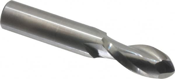 Onsrud - 1/2" Cutting Diam x 1-1/8" Length of Cut, 2 Flute, Upcut Spiral Router Bit - Uncoated, Right Hand Cut, Solid Carbide, 3" OAL x 1/2" Shank Diam, Ball End Taper, 30° Helix Angle - Strong Tooling