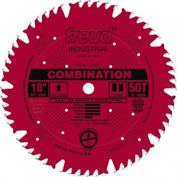 Freud - 10" Diam, 5/8" Arbor Hole Diam, 50 Tooth Wet & Dry Cut Saw Blade - Carbide-Tipped, Standard Round Arbor - Strong Tooling