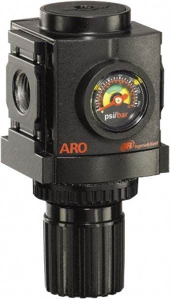 ARO/Ingersoll-Rand - 1/4 NPT Port, 86 CFM, Aluminum Compact Regulator - 0 to 140 psi Range, 250 Max psi Supply Pressure, 1/8" Gauge Port Thread, 2.705" Wide x 4.772" High - Strong Tooling