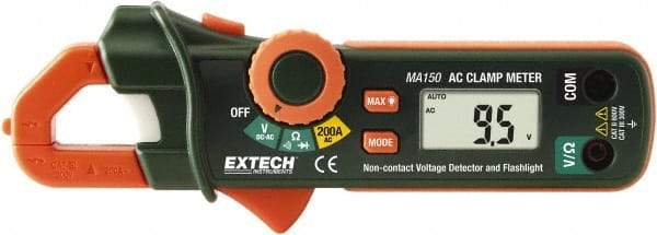 Extech - MA150, CAT II, Digital Average Responding Auto Ranging Clamp Meter with 0.7" Clamp On Jaws - 600 VAC/VDC, 200 AC Amps, Measures Voltage, Continuity, Current, Resistance - Strong Tooling