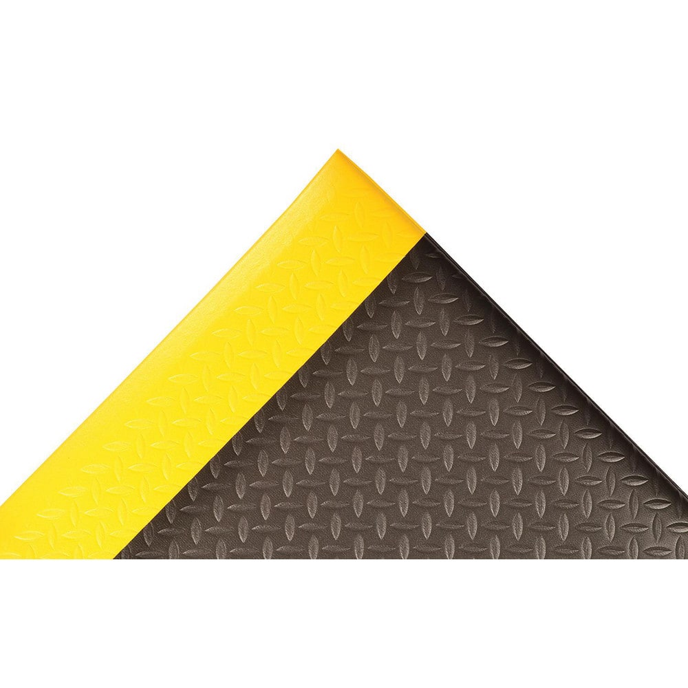 Anti-Fatigue Mat:  720.0000″ Length,  36.0000″ Wide,  1/2″ Thick,  Closed Cell Polyvinylchloride,  Beveled Edge,  Medium Duty Raised Diamond,  Black & Yellow,  Dry