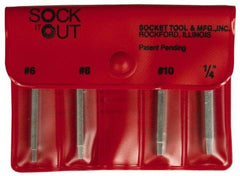 Sock It Out - 4 Piece Button Head Cap Screw Extractor Set - Screw Range #6 to 1/4" - Strong Tooling