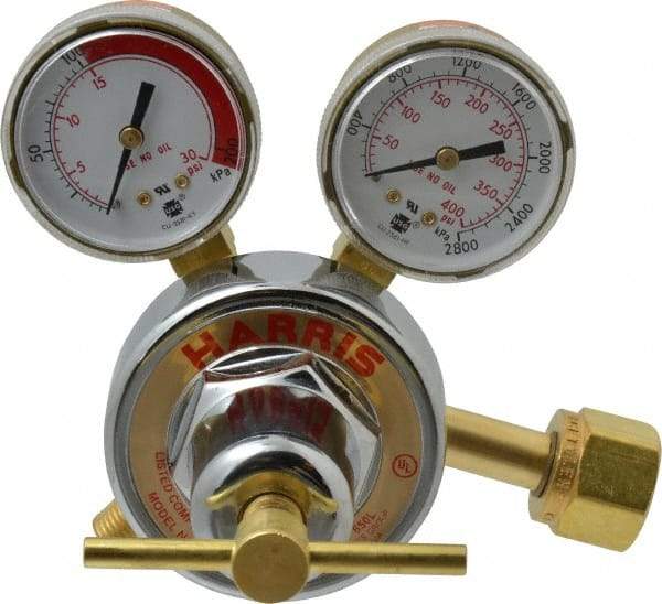 Harris Products - 300 CGA Inlet Connection, Male Fitting, 15 Max psi, Acetylene Welding Regulator - 9/16-18 Thread, Left Hand Rotation - Exact Industrial Supply