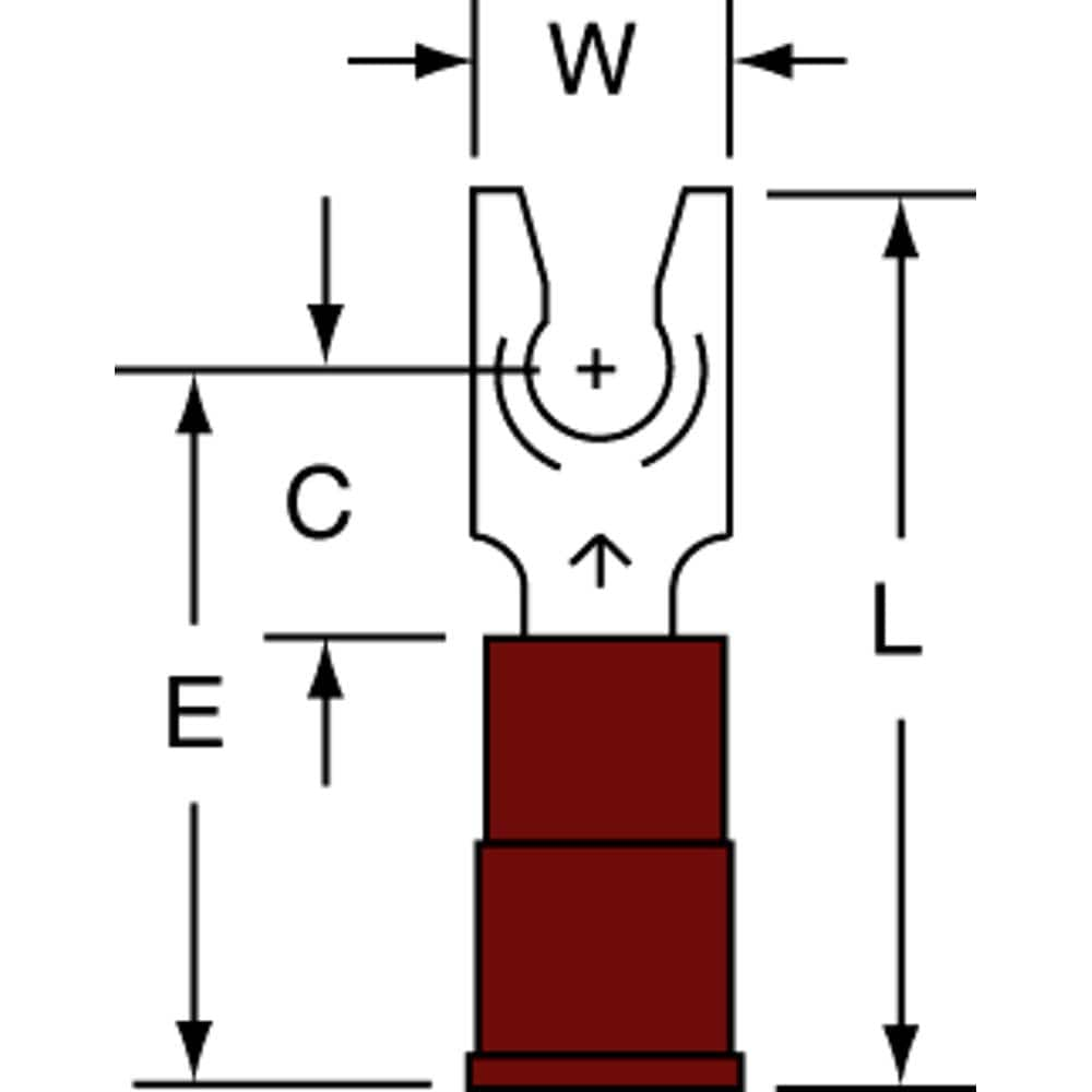 3M - #6 Stud, 22 to 18 AWG Compatible, Partially Insulated, Crimp Connection, Standard Fork Terminal - Strong Tooling