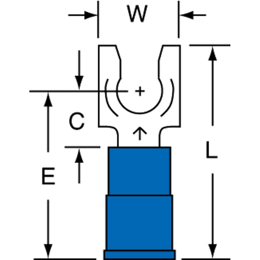 3M - #10 Stud, 16 to 14 AWG Compatible, Partially Insulated, Crimp Connection, Standard Fork Terminal - Strong Tooling