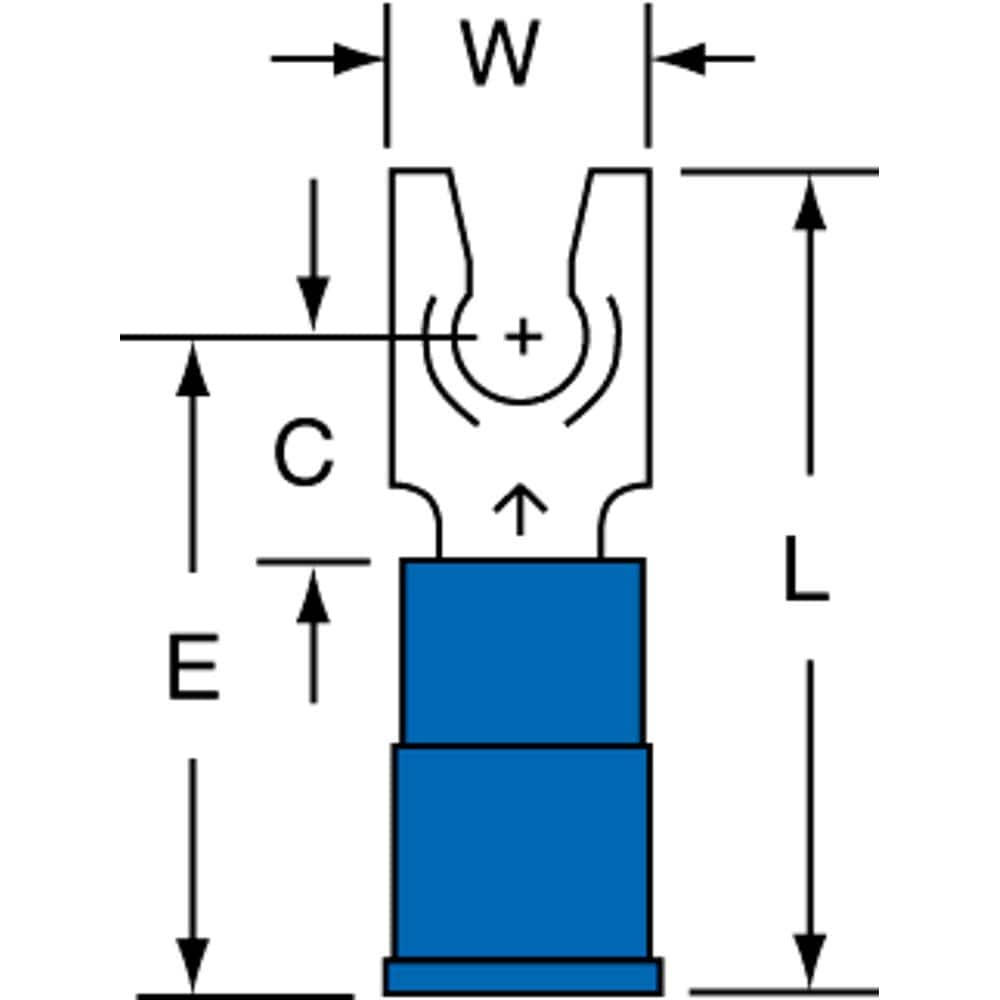 3M - #8 Stud, 16 to 14 AWG Compatible, Partially Insulated, Crimp Connection, Standard Fork Terminal - Strong Tooling