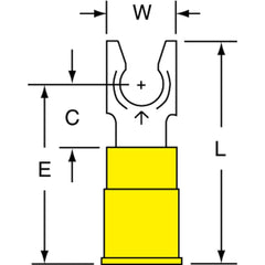 3M - #10 Stud, 12 to 10 AWG Compatible, Partially Insulated, Crimp Connection, Standard Fork Terminal - Strong Tooling