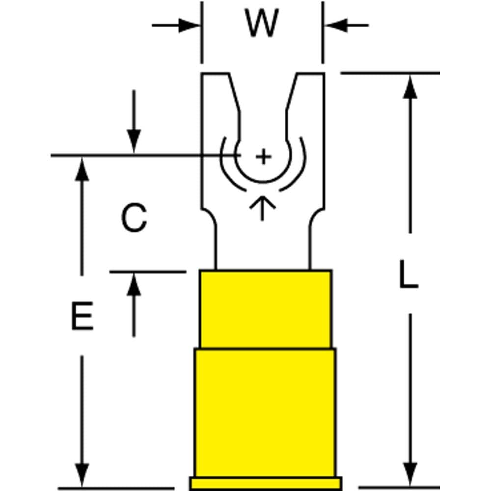 3M - #6 Stud, 12 to 10 AWG Compatible, Partially Insulated, Crimp Connection, Standard Fork Terminal - Strong Tooling