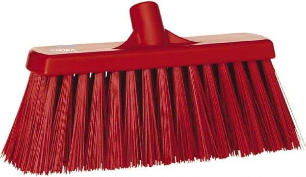 Vikan - 12" Heavy Duty Synthetic Push Broom - 2" Bristle Length, Plastic Block, European Threaded Handle Connection - Strong Tooling