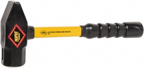 NUPLA - 4 Lb Head Forged Steel Cross Pein Hammer - 14" Fiberglass Handle, 1-3/4" Face Diam, 14" OAL - Strong Tooling