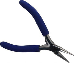 Aven - 4-1/2" OAL, 15/16" Jaw Length x 23/64" Jaw Width, Long Nose Chain Nose Pliers - Serrated Jaw, Standard Head, ESD Cushion Handles, with Spring - Strong Tooling