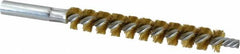 Schaefer Brush - 4" Brush Length, 9/16" Diam, Double Stem, Single Spiral Tube Brush - 6-1/4" Long, Brass, 12-24 Female Connection - Strong Tooling