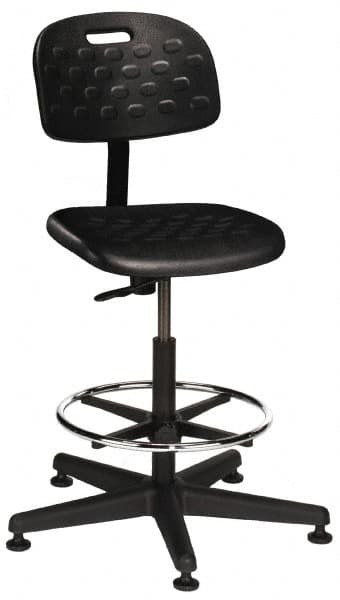 Made in USA - 22 to 32" High Swivel Stool - 18" Wide x 17-1/4" Deep, Polyurethane Seat, Black - Strong Tooling