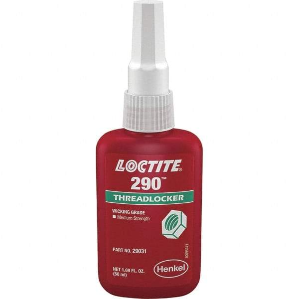 Loctite - 50 mL Bottle, Green, Medium Strength Liquid Threadlocker - Series 290, 24 hr Full Cure Time, Hand Tool, Heat Removal - Strong Tooling