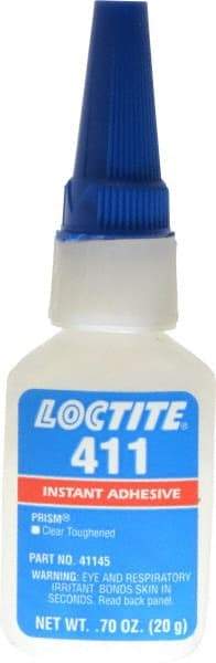 Loctite - 0.70 oz Bottle Clear Instant Adhesive - Series 411, 30 sec Fixture Time, 24 hr Full Cure Time, Bonds to Metal, Plastic & Rubber - Strong Tooling