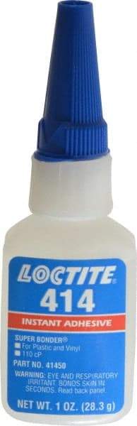 Loctite - 1 oz Bottle Clear Instant Adhesive - Series 414, 20 sec Fixture Time, 24 hr Full Cure Time, Bonds to Metal, Plastic & Rubber - Strong Tooling