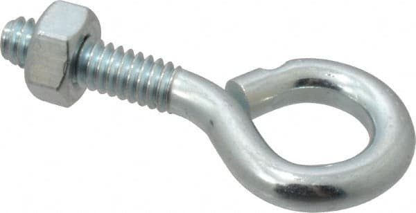 Gibraltar - 1/4-20, Zinc-Plated Finish, Steel Wire Turned Open Eye Bolt - 7/8" Thread Length, 1/2" ID x 1" OD, 1" Shank Length - Strong Tooling