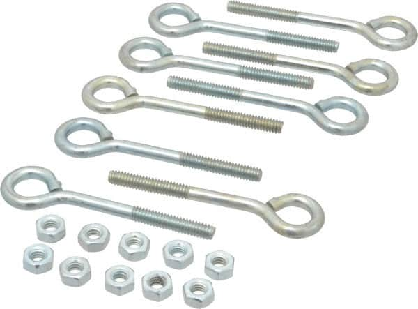 Gibraltar - 1/4-20, Zinc-Plated Finish, Steel Wire Turned Open Eye Bolt - 1-1/4" Thread Length, 1/2" ID x 1" OD, 2-1/2" Shank Length - Strong Tooling