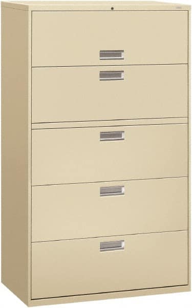 Hon - 42" Wide x 67" High x 19-1/4" Deep, 5 Drawer Roll-Out, Roll-Out Posting - Steel, Putty - Strong Tooling