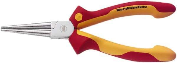 Wiha - 6-5/16" OAL, 1-11/16" Jaw Length x 11/16" Jaw Width, Long Nose Side Cutting Insulated Pliers - Serrated Jaw, Round Nose Head - Strong Tooling