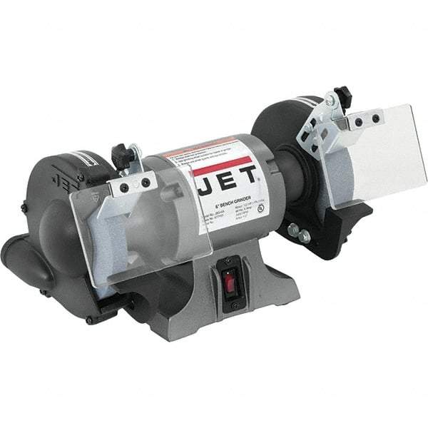 Jet - 6" Wheel Diam x 3/4" Wheel Width, 1/2 hp Grinder - 1/2" Arbor Hole Diam, 1 Phase, 3,450 Max RPM, 115 Volts - Strong Tooling