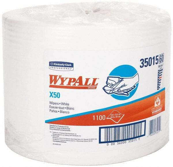 WypAll - X50 Dry Shop Towel/Industrial Wipes - Jumbo Roll, 13-3/8" x 9-3/4" Sheet Size, White - Strong Tooling