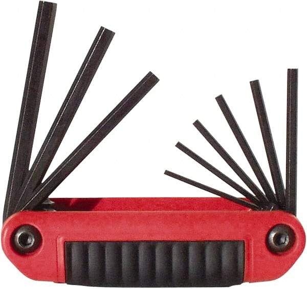 Eklind - 9 Piece Fold-Up Hex Key Set - Hex Range 5/64 to 1/4", 4-1/2" OAL, Chrome Alloy Steel - Strong Tooling