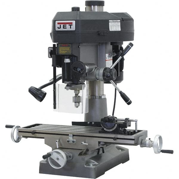 Jet - 1 Phase, 15-7/8" Swing, Variable Speed Pulley Mill Drill Combination - 9-1/2" Table Length x 32-1/4" Table Width, 20-1/2" Longitudinal Travel, 7" Cross Travel, 12 Spindle Speeds, 2 hp, 115/230 Volts - Strong Tooling