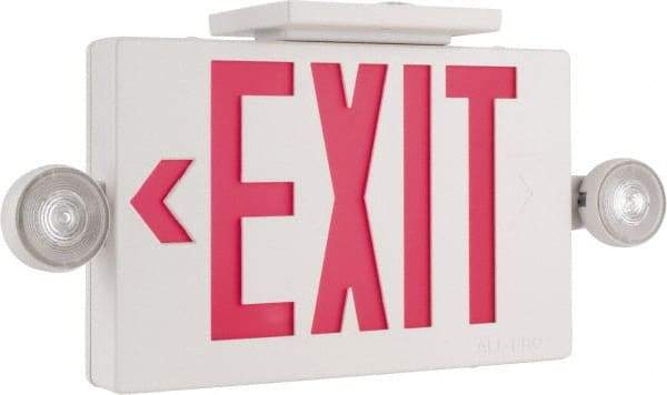 Cooper Lighting - 1 and 2 Face, 2 Head, 120-277 Volt, Thermoplastic, LED Combination Exit Sign - 2-5/16 Inch Wide x 8-1/4 Inch High x 16-9/16 Inch Long, Ceiling, End and Wall Mount, Sealed Nickel Cadmium Battery - Strong Tooling