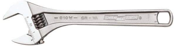 Channellock - 1-3/8" Jaw Capacity, 8" Standard Adjustable Wrench - Chrome Vanadium Steel, Chrome Finish - Strong Tooling