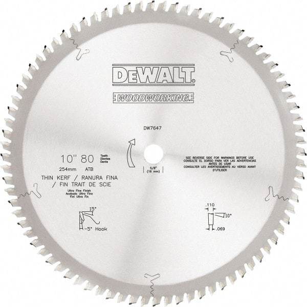 DeWALT - 10" Diam, 5/8" Arbor Hole Diam, 80 Tooth Wet & Dry Cut Saw Blade - Tungsten Carbide-Tipped, Standard Round Arbor - Strong Tooling