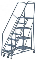 PW Platforms - 10 Step Ladder - Rolling Safety Stock Picking Ladder, 300 Lb Capacity, 100" Platform Height, 32" Base Width x 83" Base Depth, Perforated Tread - Strong Tooling