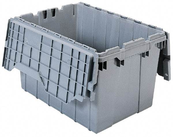 Akro-Mils - 2.28 Cu Ft, 100 Lb Load Capacity Gray Polyethylene Attached-Lid Container - Stacking, Nesting, 21-1/2" Long x 15" Wide x 17" High, Lid Included - Strong Tooling