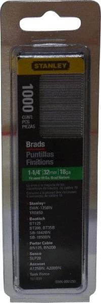 Stanley - 18 Gauge 1-1/4" Long Brad Nails for Power Nailers - Steel, Galvanized Finish, Straight Stick Collation, Brad Head, Chisel Point - Strong Tooling
