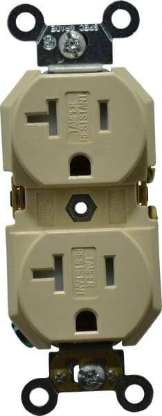 Leviton - 125 VAC, 20 Amp, 5-20R NEMA Configuration, Ivory, Specification Grade, Self Grounding Duplex Receptacle - 1 Phase, 2 Poles, 3 Wire, Flush Mount, Tamper Resistant - Strong Tooling