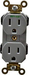 Leviton - 125 VAC, 15 Amp, 5-15R NEMA Configuration, Gray, Industrial Grade, Self Grounding Duplex Receptacle - 1 Phase, 2 Poles, 3 Wire, Flush Mount, Impact and Tamper Resistant - Strong Tooling