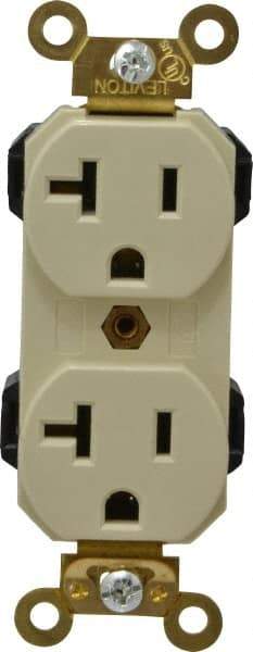 Leviton - 125 VAC, 20 Amp, 5-20R NEMA Configuration, Ivory, Industrial Grade, Self Grounding Duplex Receptacle - 1 Phase, 2 Poles, 3 Wire, Flush Mount, Impact and Tamper Resistant - Strong Tooling