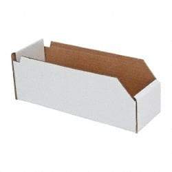 Made in USA - 12" Deep, White Corrugated Cardboard Hopper Shelf Bin - 4" High x 4" Wide x 12" Long - Strong Tooling