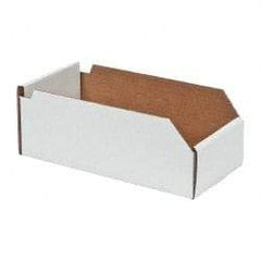 Made in USA - 12" Deep, White Corrugated Cardboard Hopper Shelf Bin - 4" High x 6" Wide x 12" Long - Strong Tooling