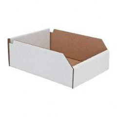 Made in USA - 12" Deep, White Corrugated Cardboard Hopper Shelf Bin - 4" High x 8" Wide x 12" Long - Strong Tooling