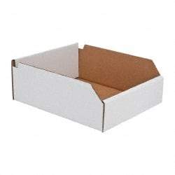 Made in USA - 12" Deep, White Corrugated Cardboard Hopper Shelf Bin - 4" High x 10" Wide x 12" Long - Strong Tooling