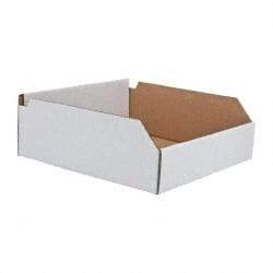 Made in USA - 12" Deep, White Corrugated Cardboard Hopper Shelf Bin - 4" High x 12" Wide x 12" Long - Strong Tooling