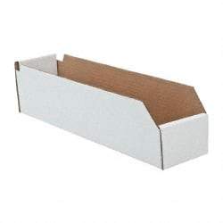 Made in USA - 18" Deep, White Corrugated Cardboard Hopper Shelf Bin - 4" High x 4" Wide x 18" Long - Strong Tooling